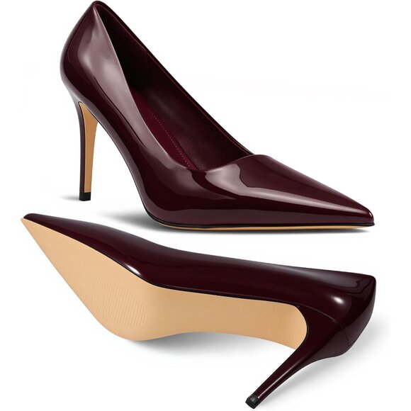 Women Red Pointed Toe Slip-on Closed Toe 3 Inch Stiletto Pumps High Heels - Picture 6 of 7